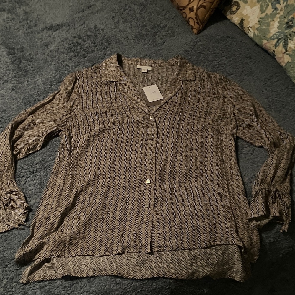 J. Jill Black and White Herringbone Blouse